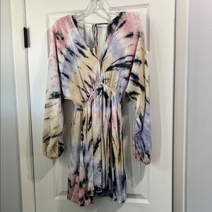 Surf Gypsy Pastel Tie-Dye Long Sleeve V-Neck Dress/ Beach coverup